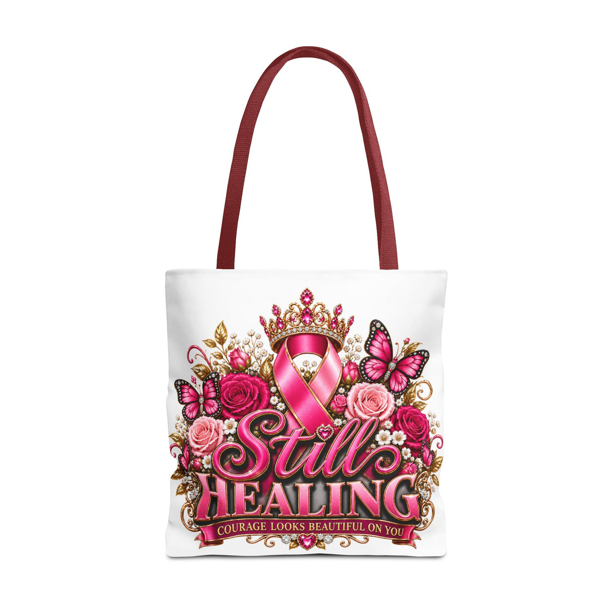 Breast Cancer Awareness Tote Bag - "Still Healing" Pink Ribbon Floral Design