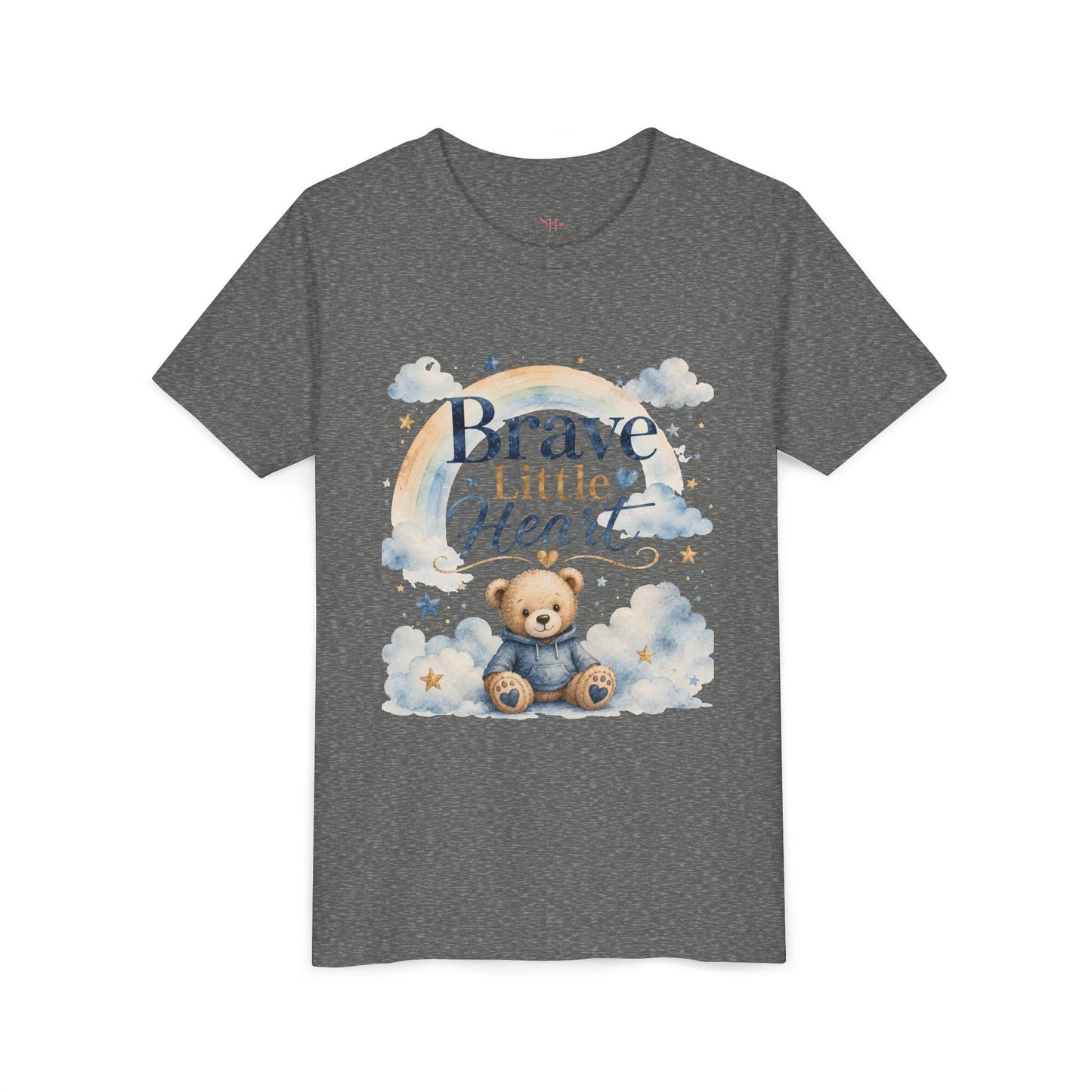 Brave Little Heart Youth Tee — Cute Teddy Rainbow Kids Shirt