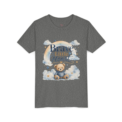 Brave Little Heart Youth Tee — Cute Teddy Rainbow Kids Shirt