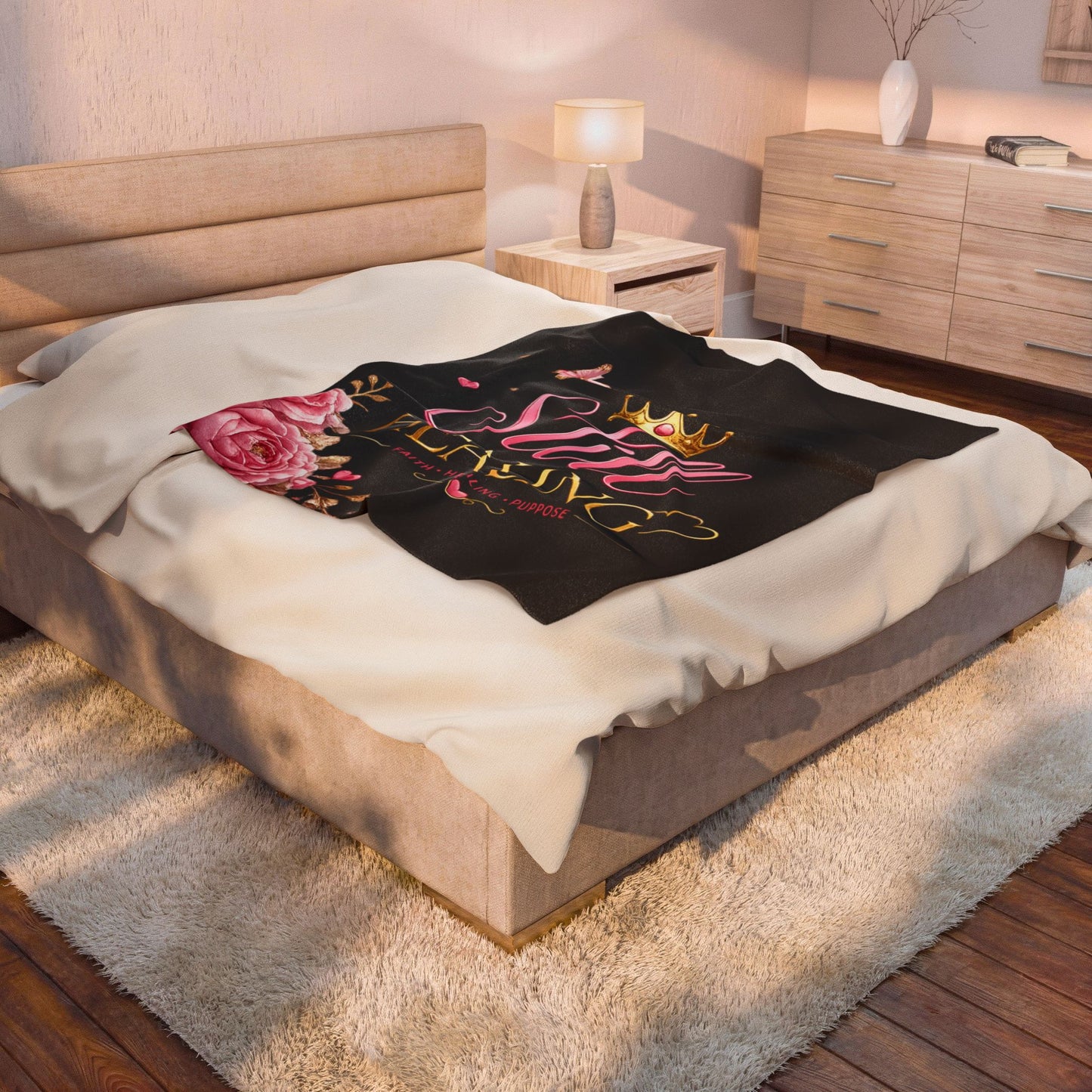 Still Healing Plush Blanket — Inspirational Faith Healing Throw with Crown & Roses