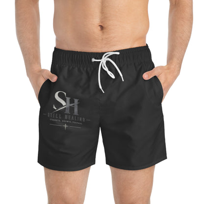 Swim Trunks — 'Still Healing' Motivational Black Swim Shorts
