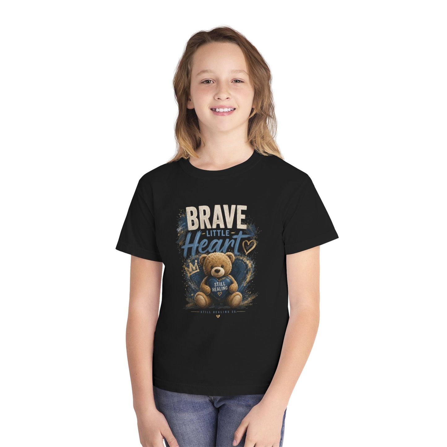 Youth Tee — "Brave Little Heart" Teddy Bear Inspirational Kids Shirt