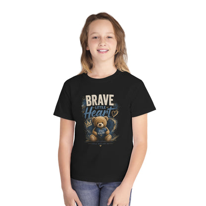 Youth Tee — "Brave Little Heart" Teddy Bear Inspirational Kids Shirt