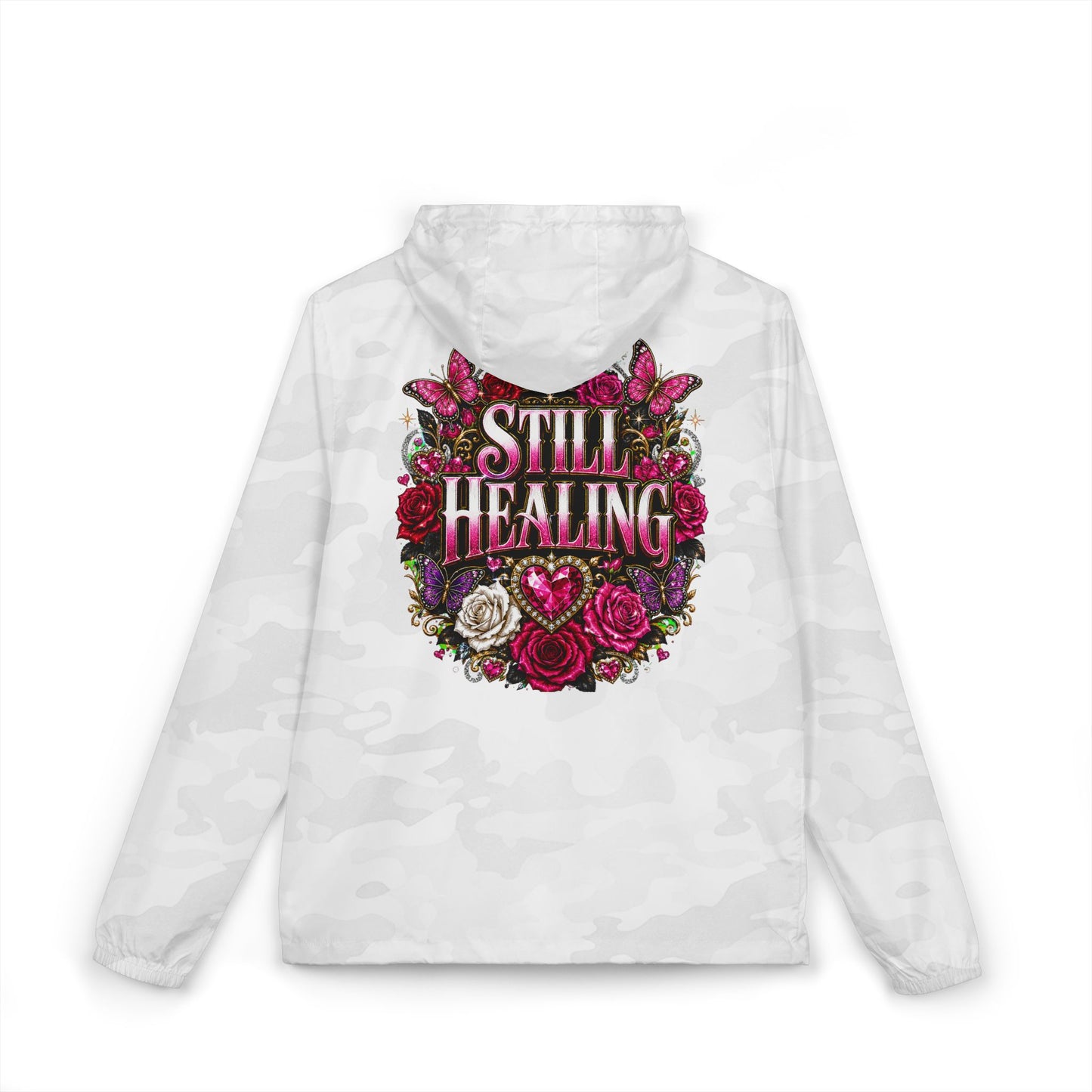 Still Healing Windbreaker Jacket — Floral Graphic Full‑Zip Hoodie Windbreaker