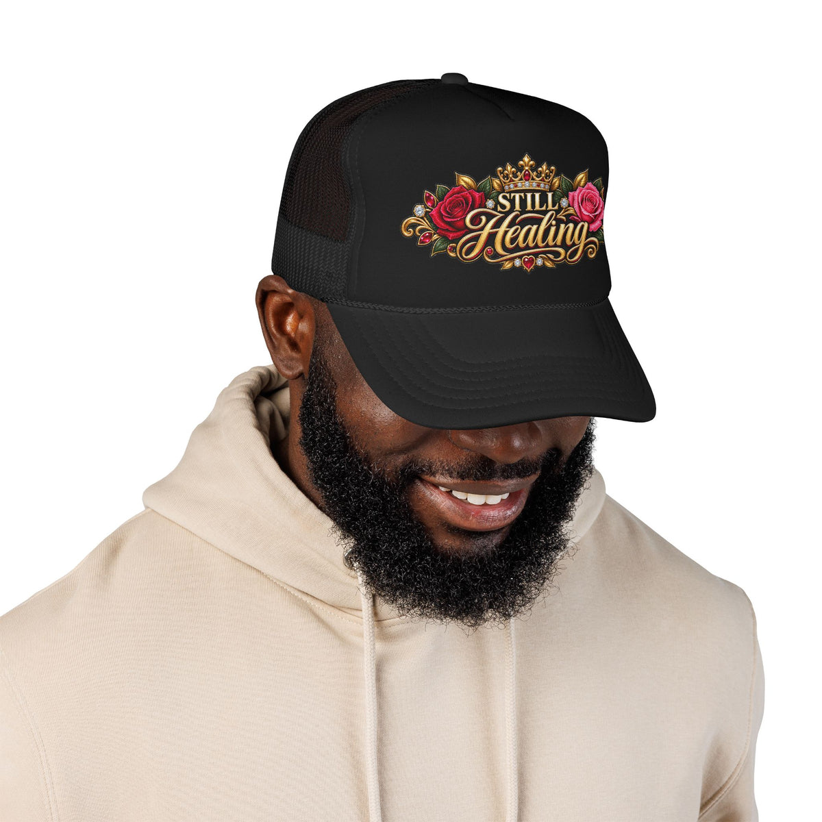 Still Healing Trucker Hat — Floral Crown Recovery Mesh Cap