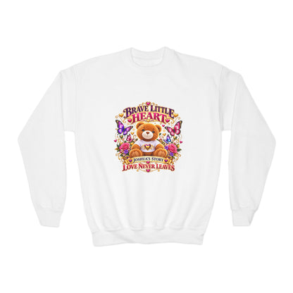 Brave Little Heart Youth Crewneck Sweatshirt — Cute Teddy Bear Floral Kids Pullover