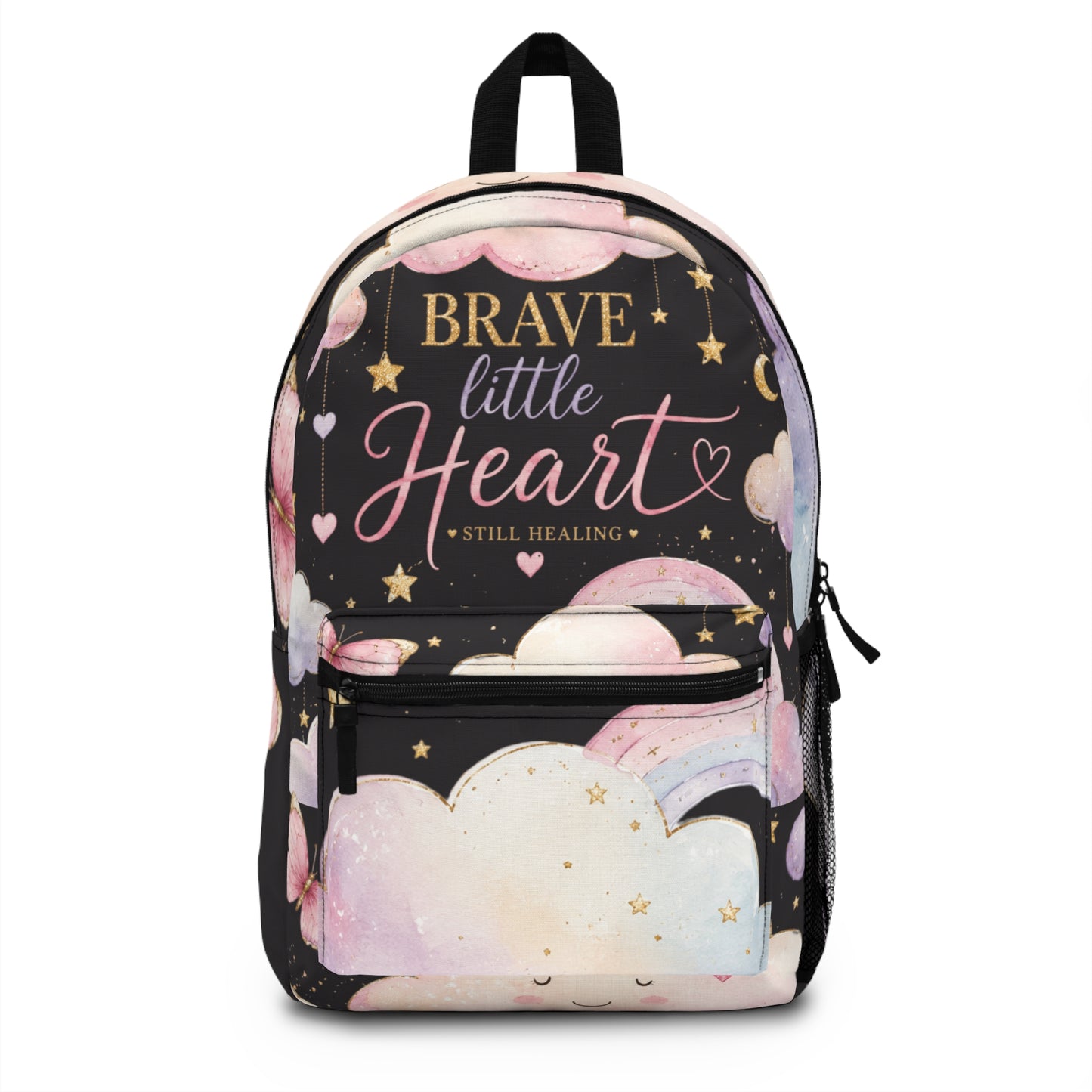 Backpack — "Brave Little Heart" Pink Cloud & Stars Inspirational Backpack
