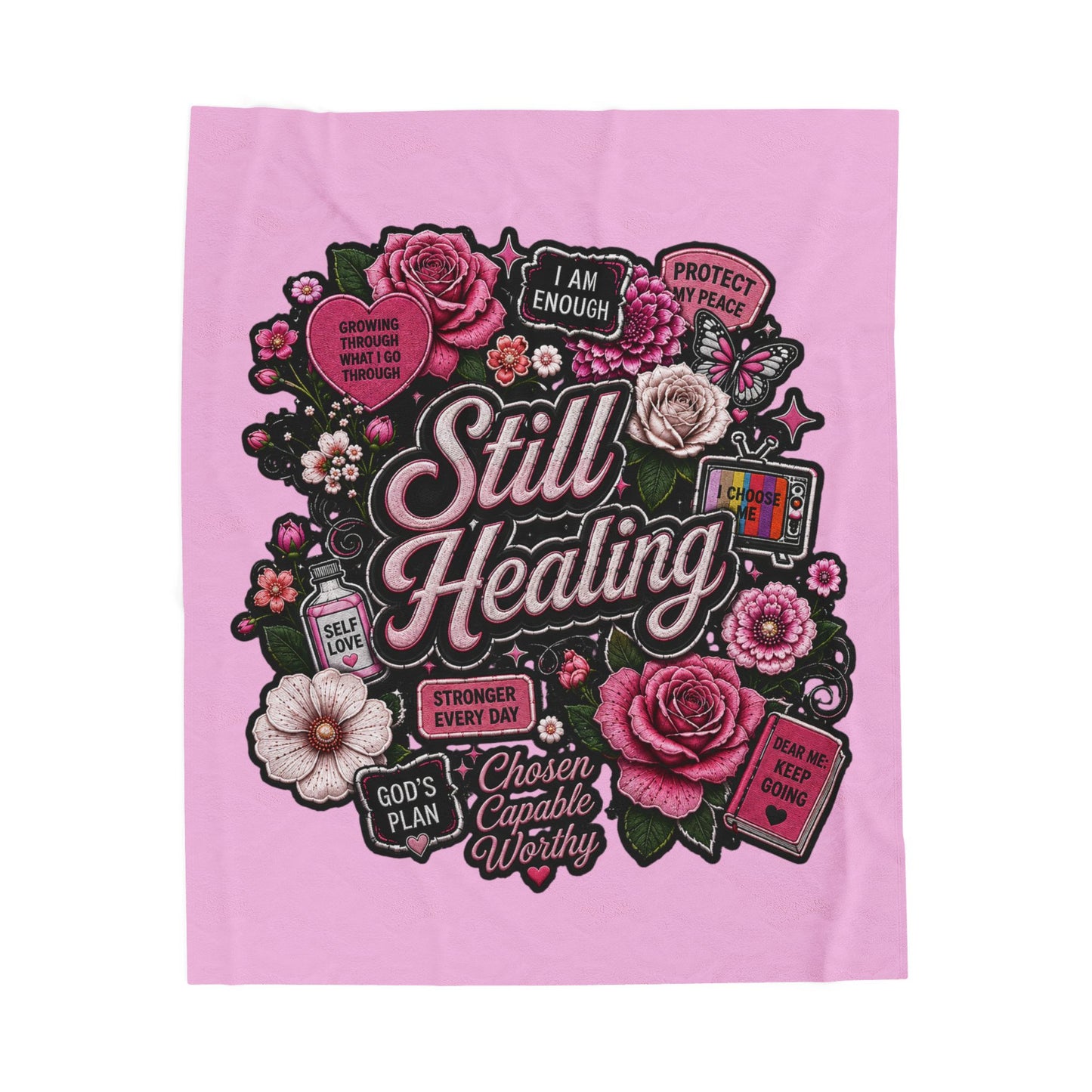 Still Healing Plush Blanket — Inspirational Floral Comfort Throw