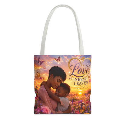 Love Never Leaves Tote Bag — Mother & Child Floral Sunset AOP Tote