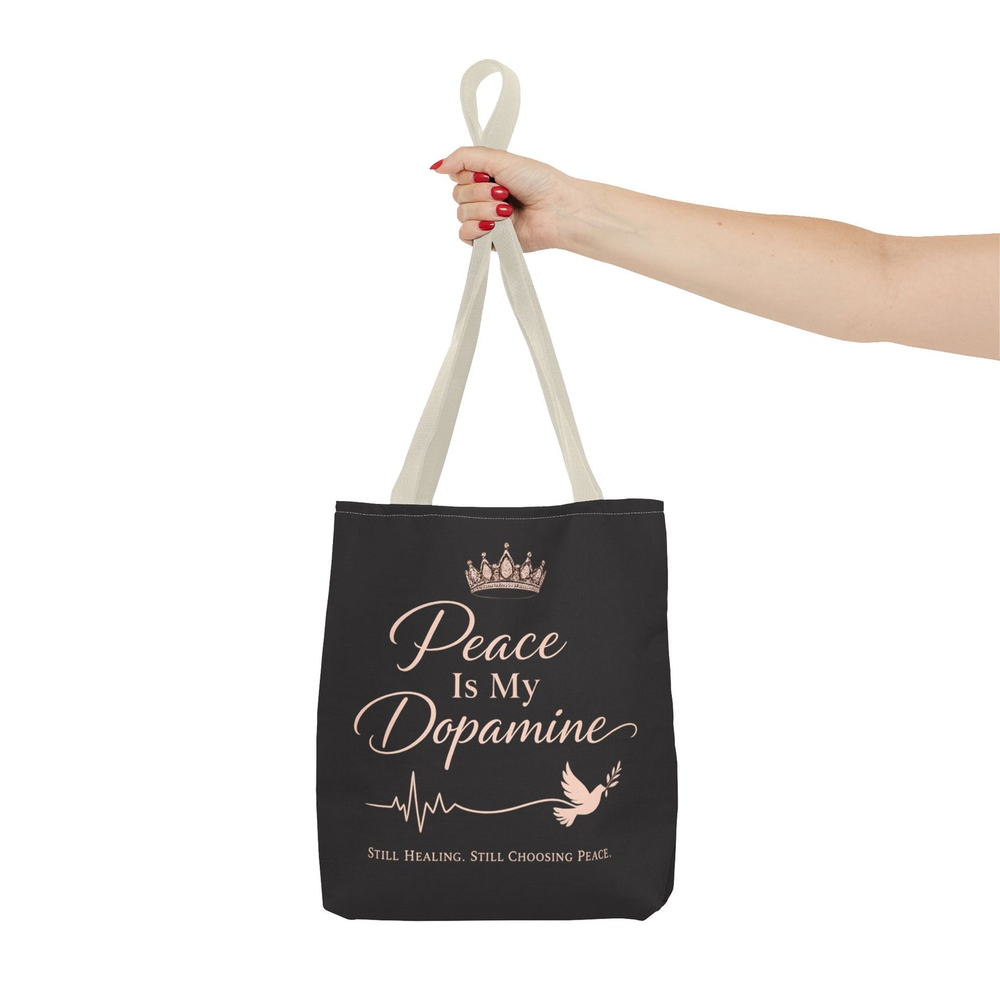 Peace Is My Dopamine Tote Bag — Inspirational Healing Canvas Tote