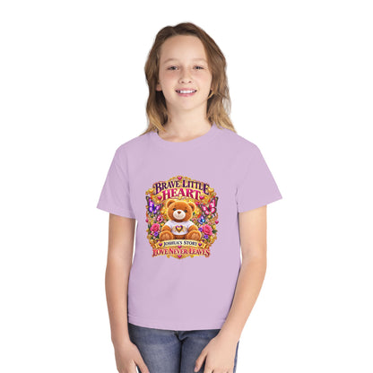 Youth Tee — "Brave Little Heart" Teddy Bear Floral Comfort Shirt