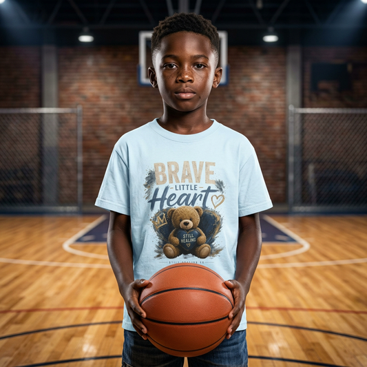 Youth Tee — "Brave Little Heart" Teddy Bear Inspirational Kids Shirt