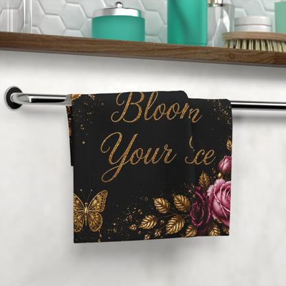 Bloom In Your Peace Face Towel — Floral Butterflies Inspirational Hand Towel