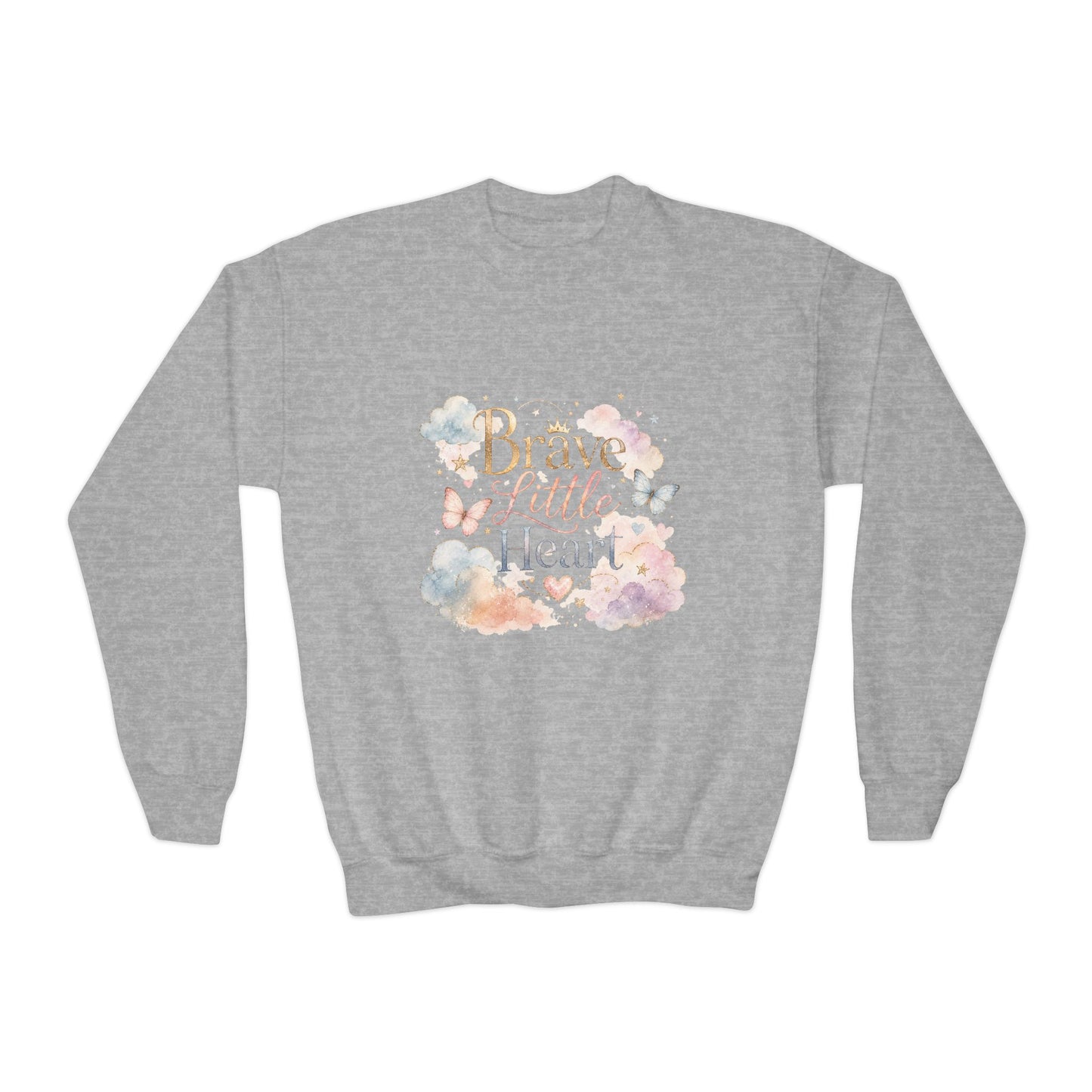 Youth Sweatshirt — "Brave Little Heart" Watercolor Butterfly Crewneck