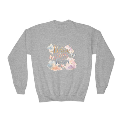 Youth Sweatshirt — "Brave Little Heart" Watercolor Butterfly Crewneck