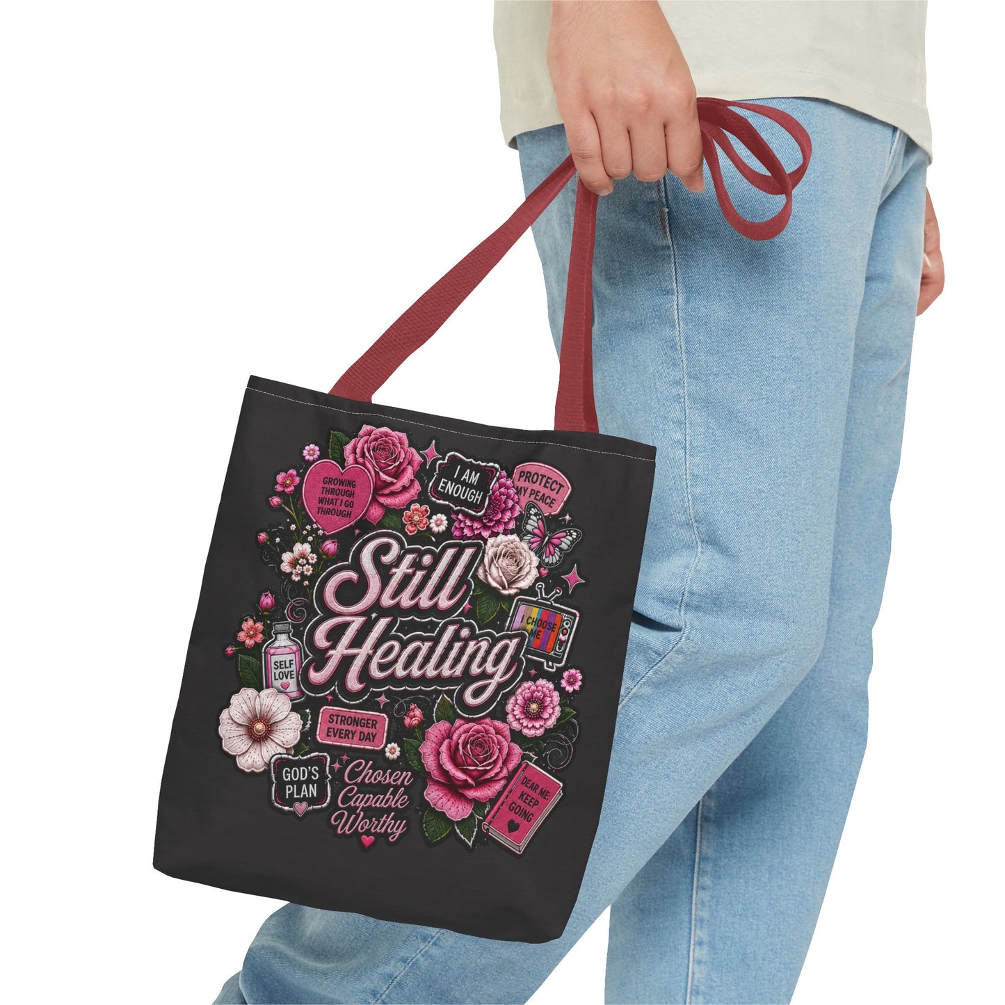 Still Healing Floral Tote Bag — Inspirational Recovery Messenger Tote