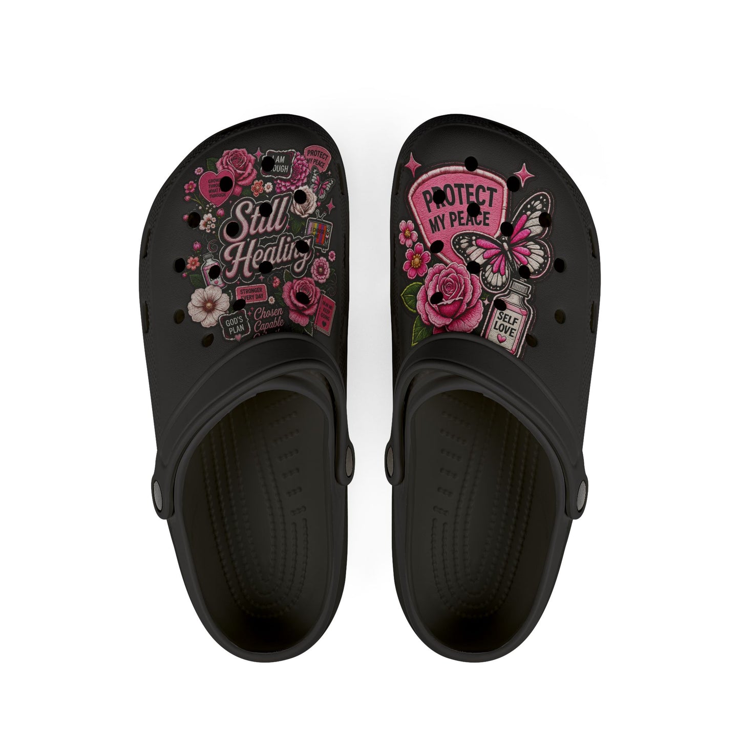 Still Healing Floral Clogs — "Protect My Peace" EVA Foam Shoes