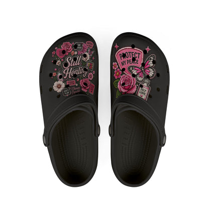 Still Healing Floral Clogs — "Protect My Peace" EVA Foam Shoes