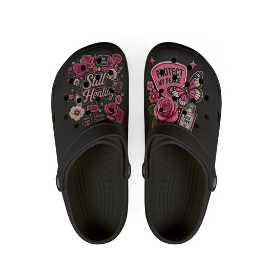 Still Healing Floral Clogs — "Protect My Peace" EVA Foam Shoes