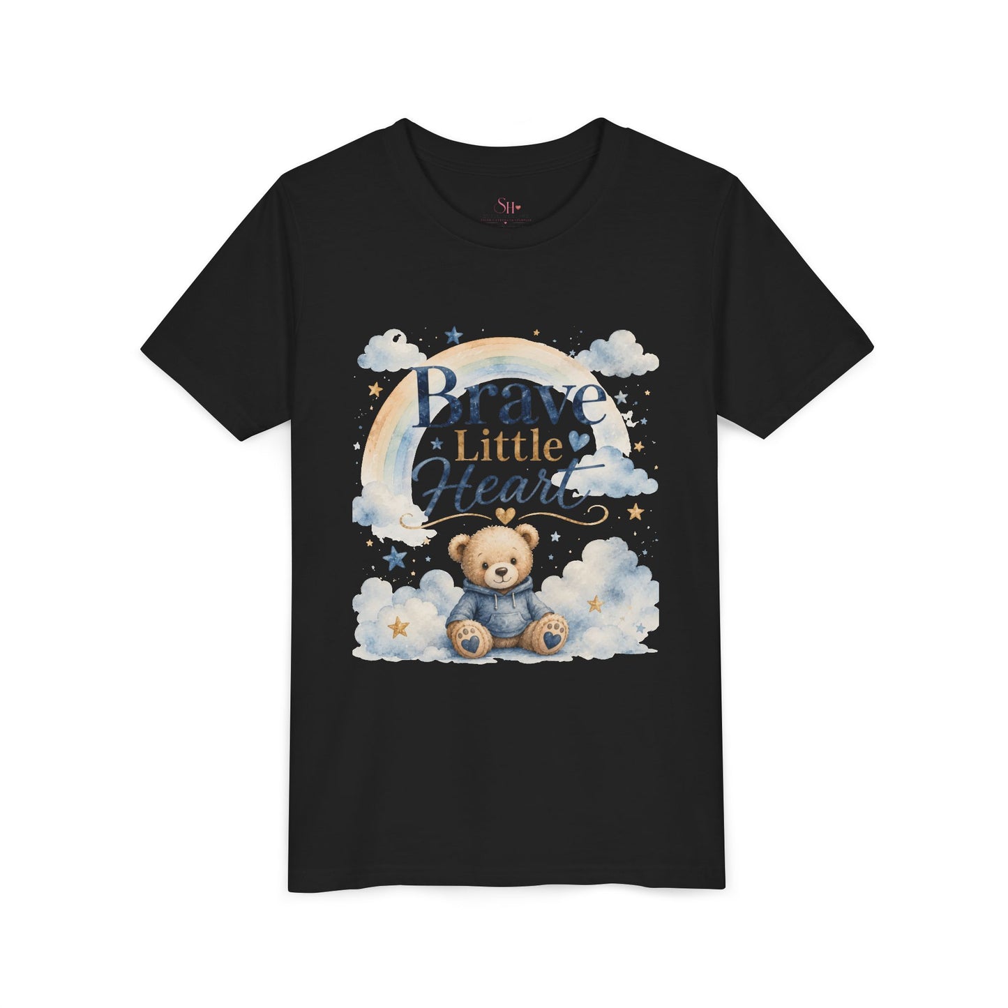 Brave Little Heart Youth Tee — Cute Teddy Rainbow Kids Shirt