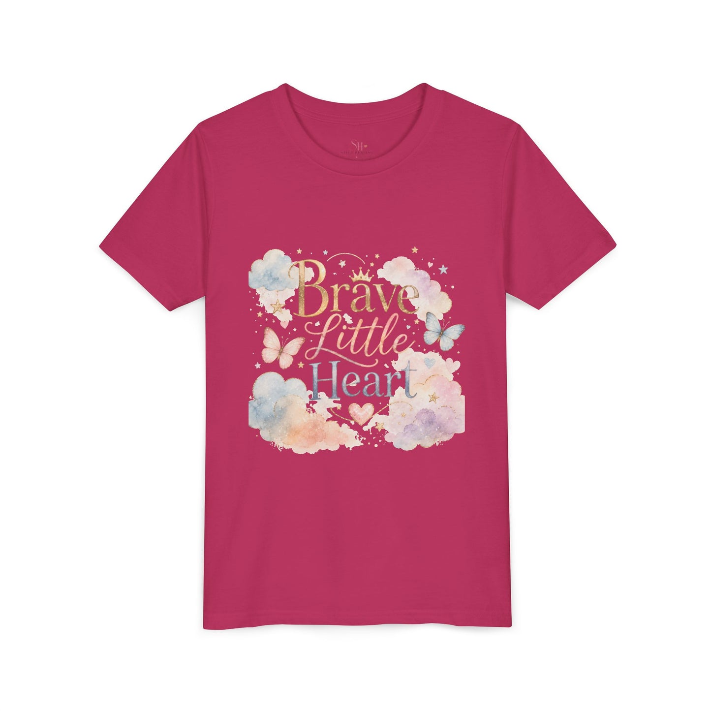 Youth Tee — "Brave Little Heart" Watercolor Butterfly Kids Shirt