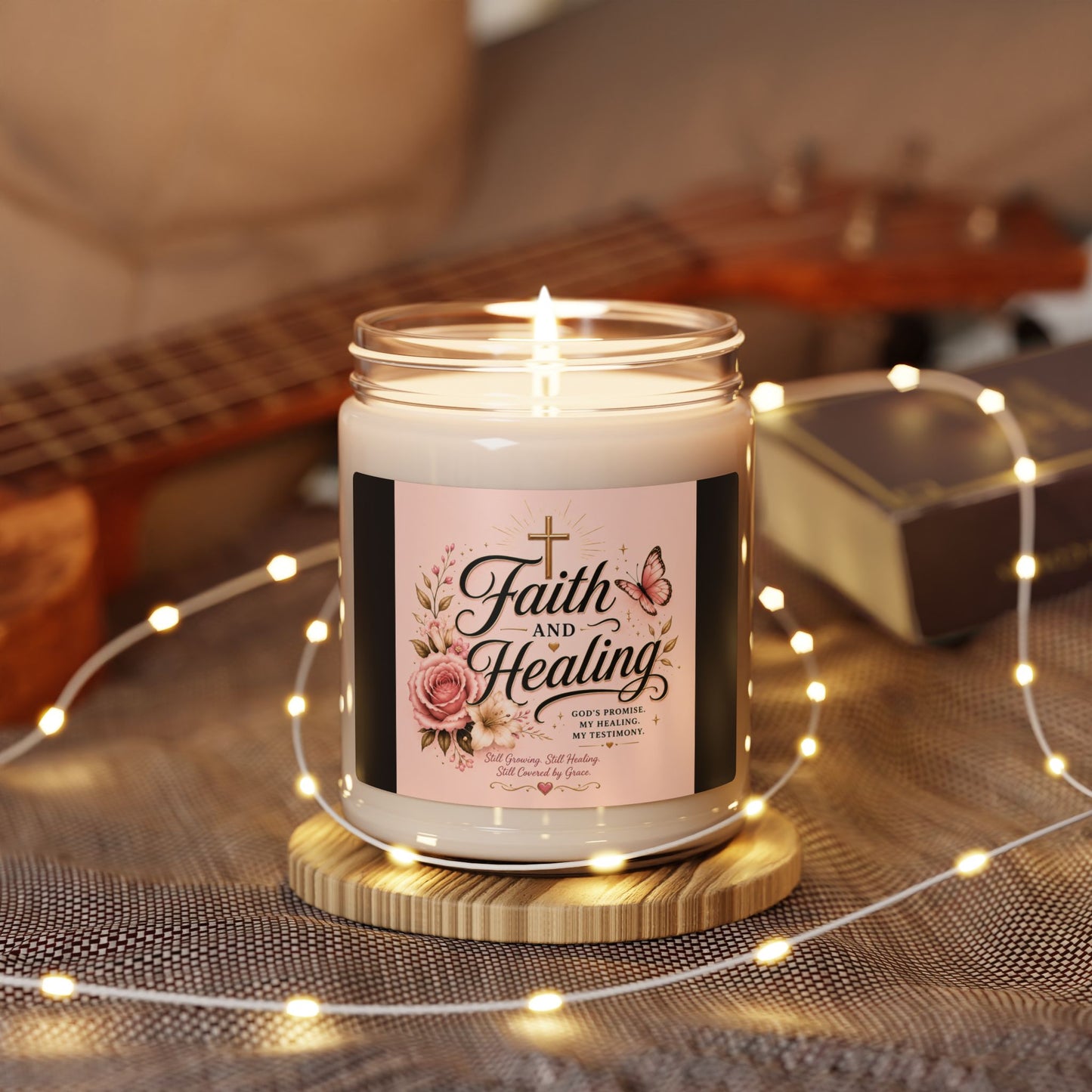 Faith and Healing Scented Soy Candle — 9 oz Inspirational Floral Jar