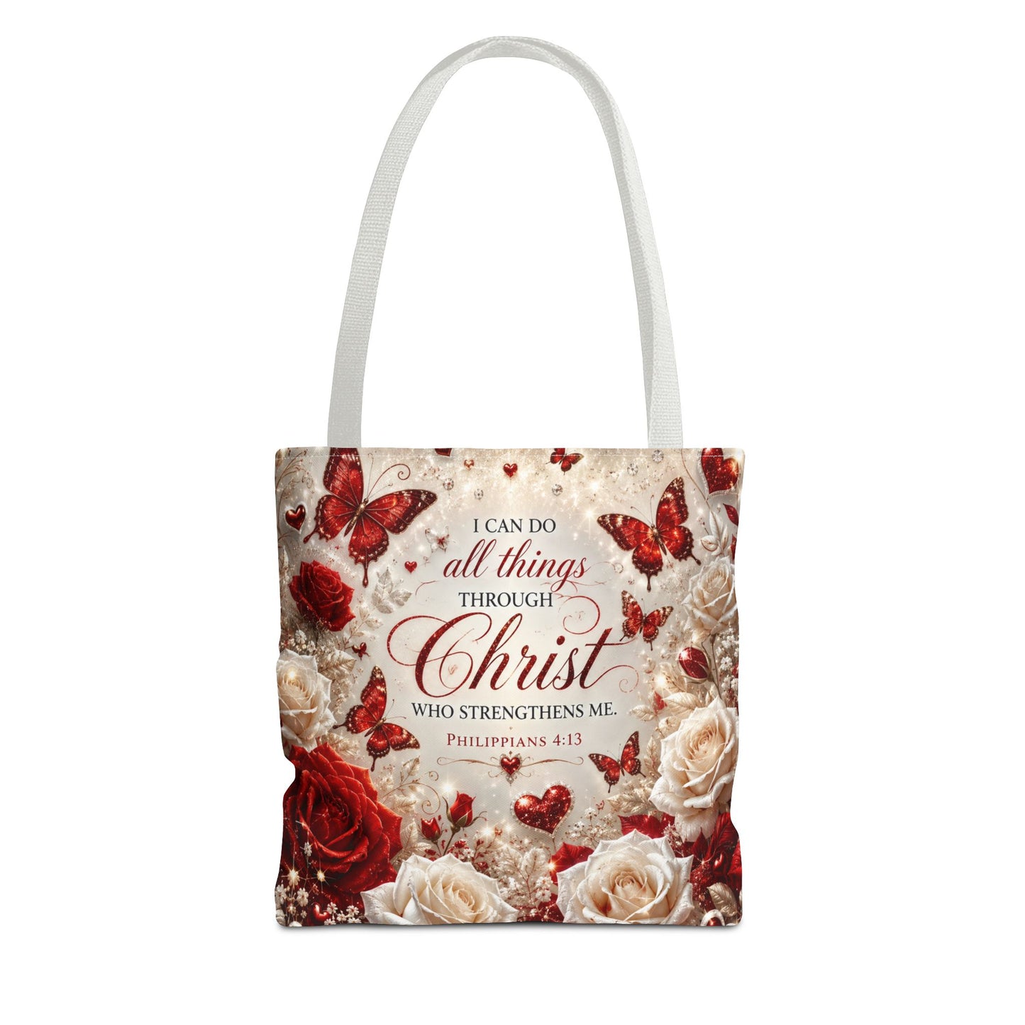 Christian Floral Tote Bag — "I Can Do All Things Through Christ" Philippians 4:13
