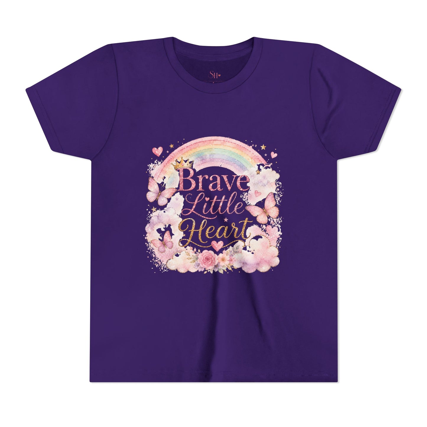 Brave Little Heart Youth Tee — Rainbow Butterflies Floral Kids Shirt