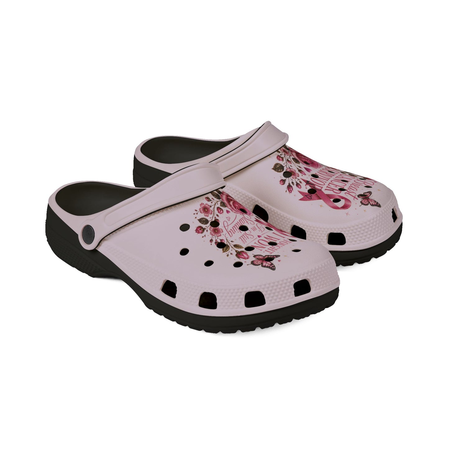 Pink Breast Cancer Survivor Clog - "I Fought I Won" Floral Ribbon EVA Shoes