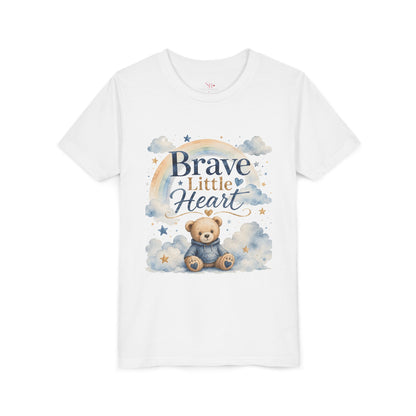 Brave Little Heart Youth Tee — Cute Teddy Rainbow Kids Shirt