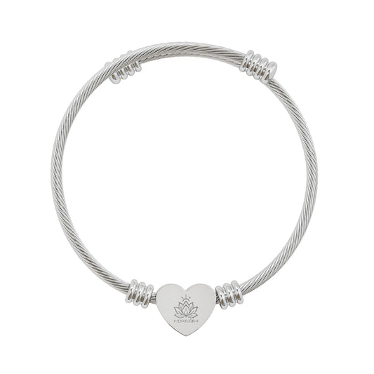 Engravable Heart Cuff Bracelet — Personalized Stainless Steel Wire Bangle