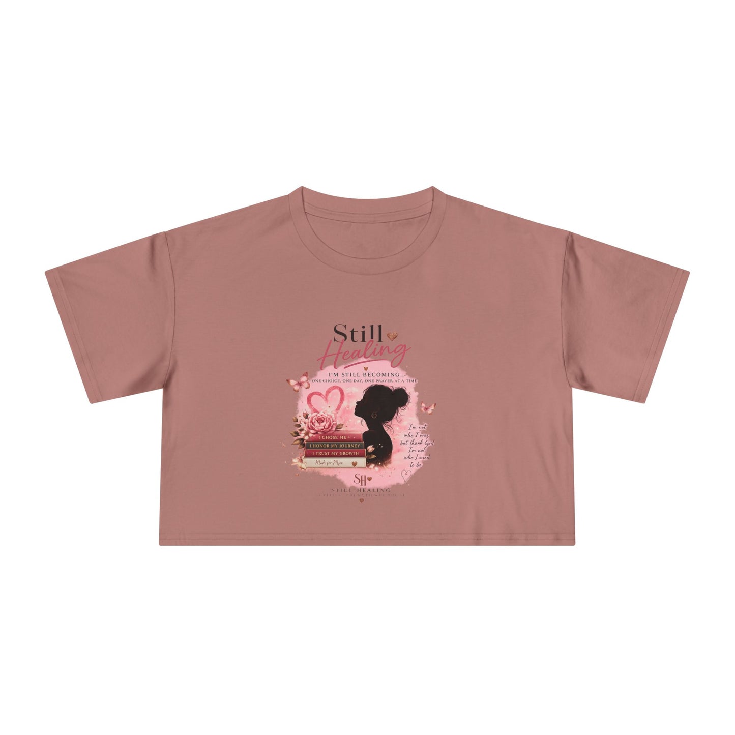 Crop Tee — 'Still Healing' Pink Floral Breast Cancer Awareness Top