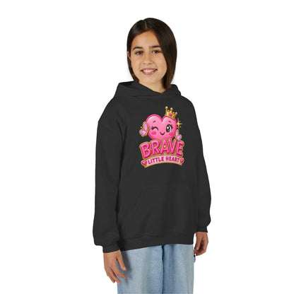 Youth Hoodie — "Brave Little Heart" Pink Heart Crown Kids Pullover