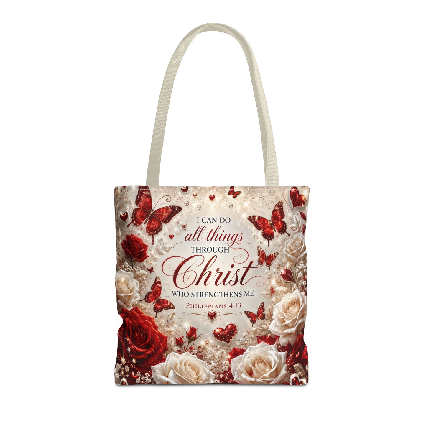 Christian Floral Tote Bag — "I Can Do All Things Through Christ" Philippians 4:13