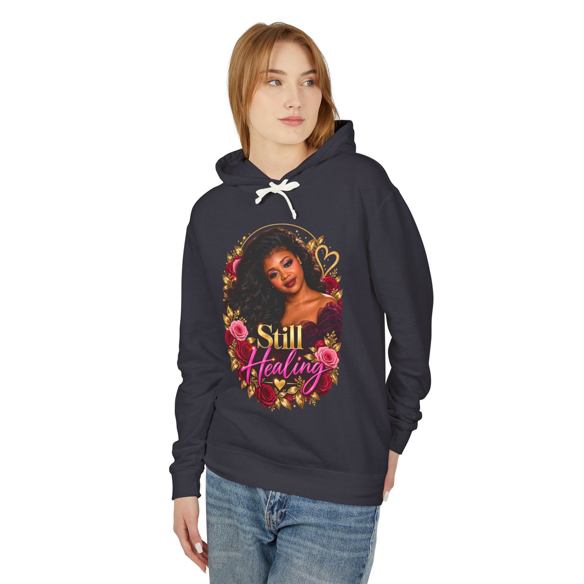 Still Healing Hoodie — Floral Heart Portrait Lightweight Hoodie