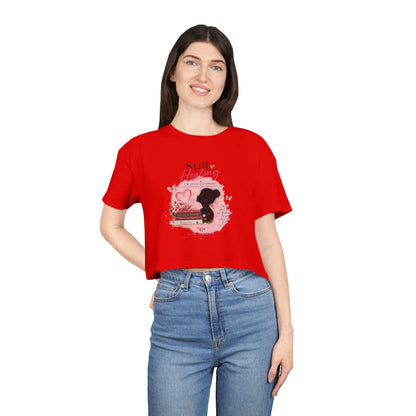 Crop Tee — 'Still Healing' Pink Floral Breast Cancer Awareness Top