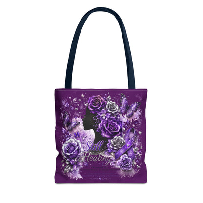 Tote Bag — Purple Silent Healing Floral Ribbon Design