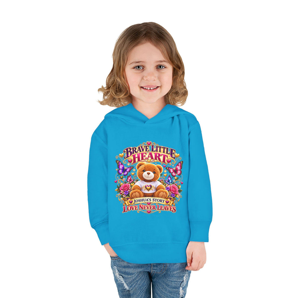 Toddler Hoodie - "Brave Little Heart" Teddy Design (Personalize: Joshua's Story)
