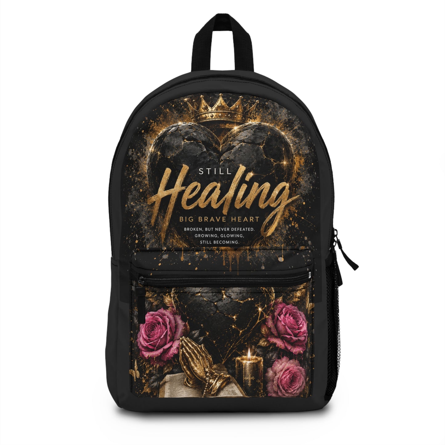 Still Healing Backpack — Inspirational "Big Brave Heart" Floral Travel Bag