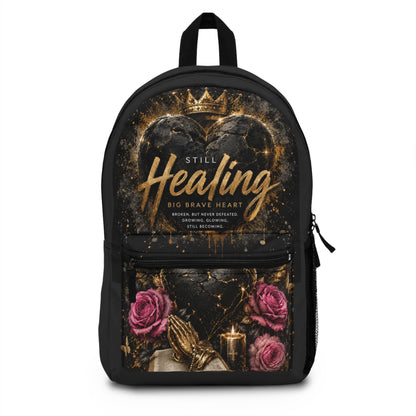 Still Healing Backpack — Inspirational "Big Brave Heart" Floral Travel Bag
