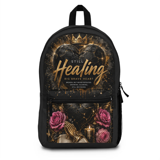 Still Healing Backpack — Inspirational "Big Brave Heart" Floral Travel Bag