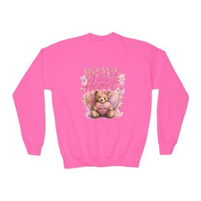 Youth Crewneck Sweatshirt — "Brave Little Heart" Teddy Bear Graphic