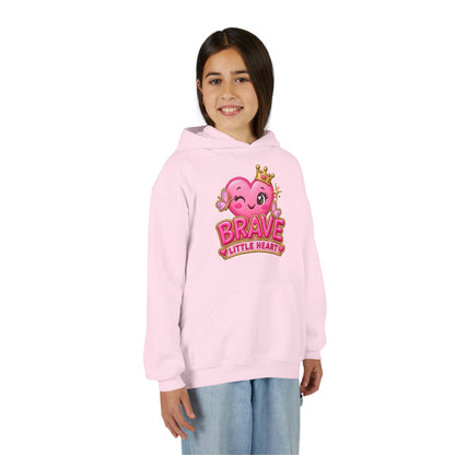 Youth Hoodie — "Brave Little Heart" Pink Heart Crown Kids Pullover