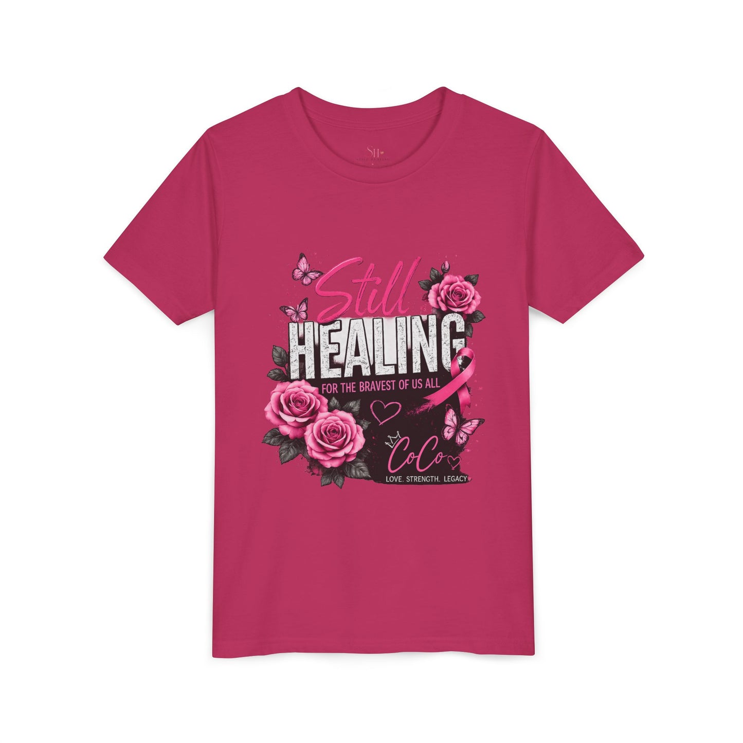 Youth Tee — "Still Healing" Memorial Shirt with Pink Ribbon & Photo Tribute