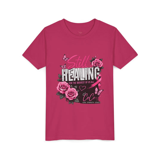 Youth Tee — "Still Healing" Memorial Shirt with Pink Ribbon & Photo Tribute