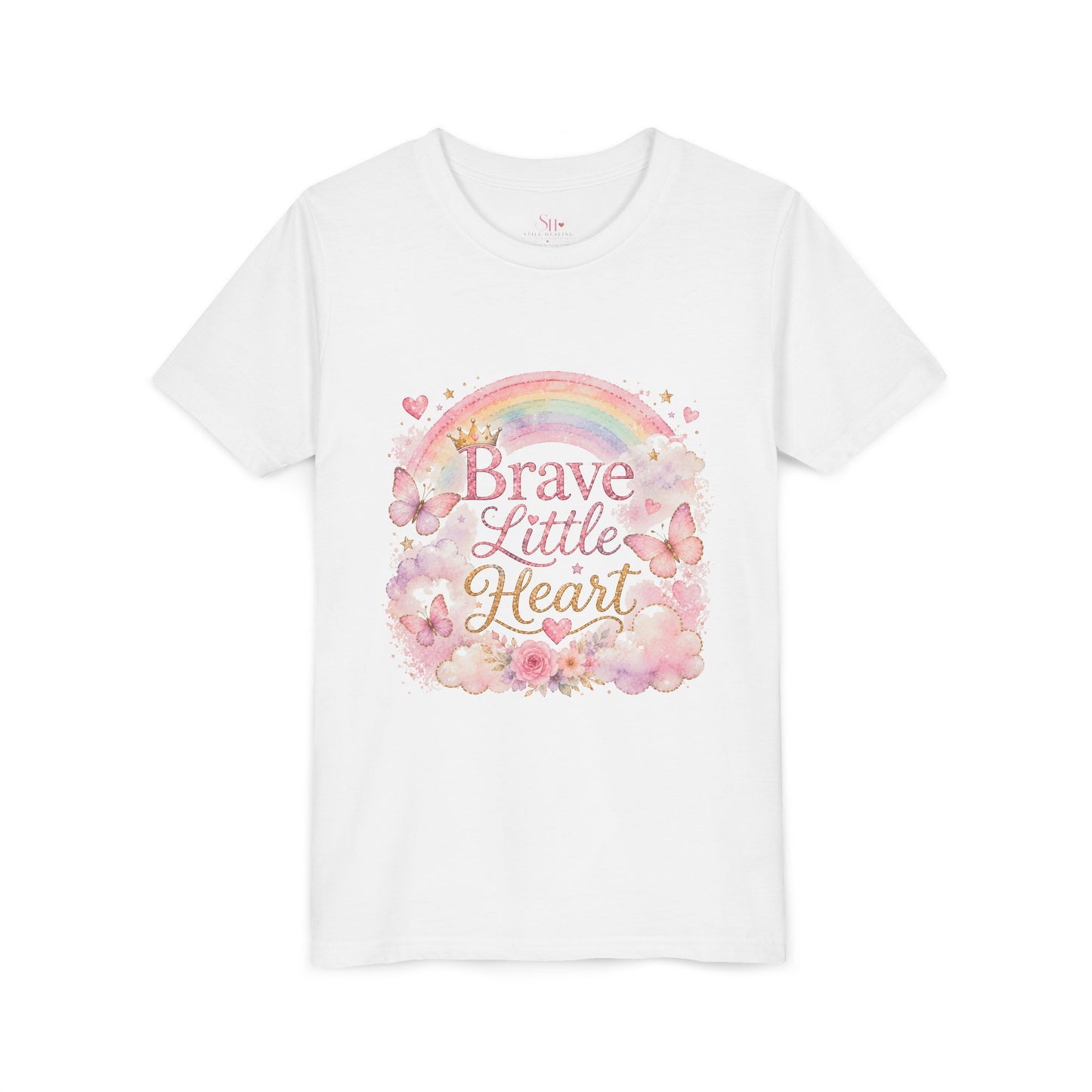 Brave Little Heart Youth Tee — Rainbow Butterflies Floral Kids Shirt