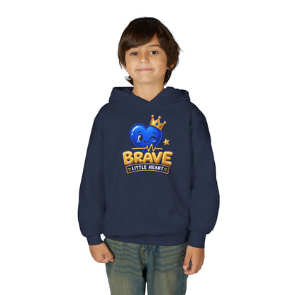 Youth Hoodie - "Brave Little Heart" Cute Blue Whale Crown Design
