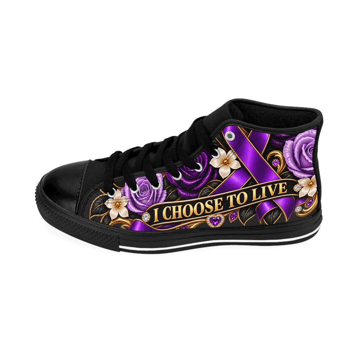 High-Top Sneakers — "Love Should Not Hurt / I Choose to Live" Purple Awareness Shoes