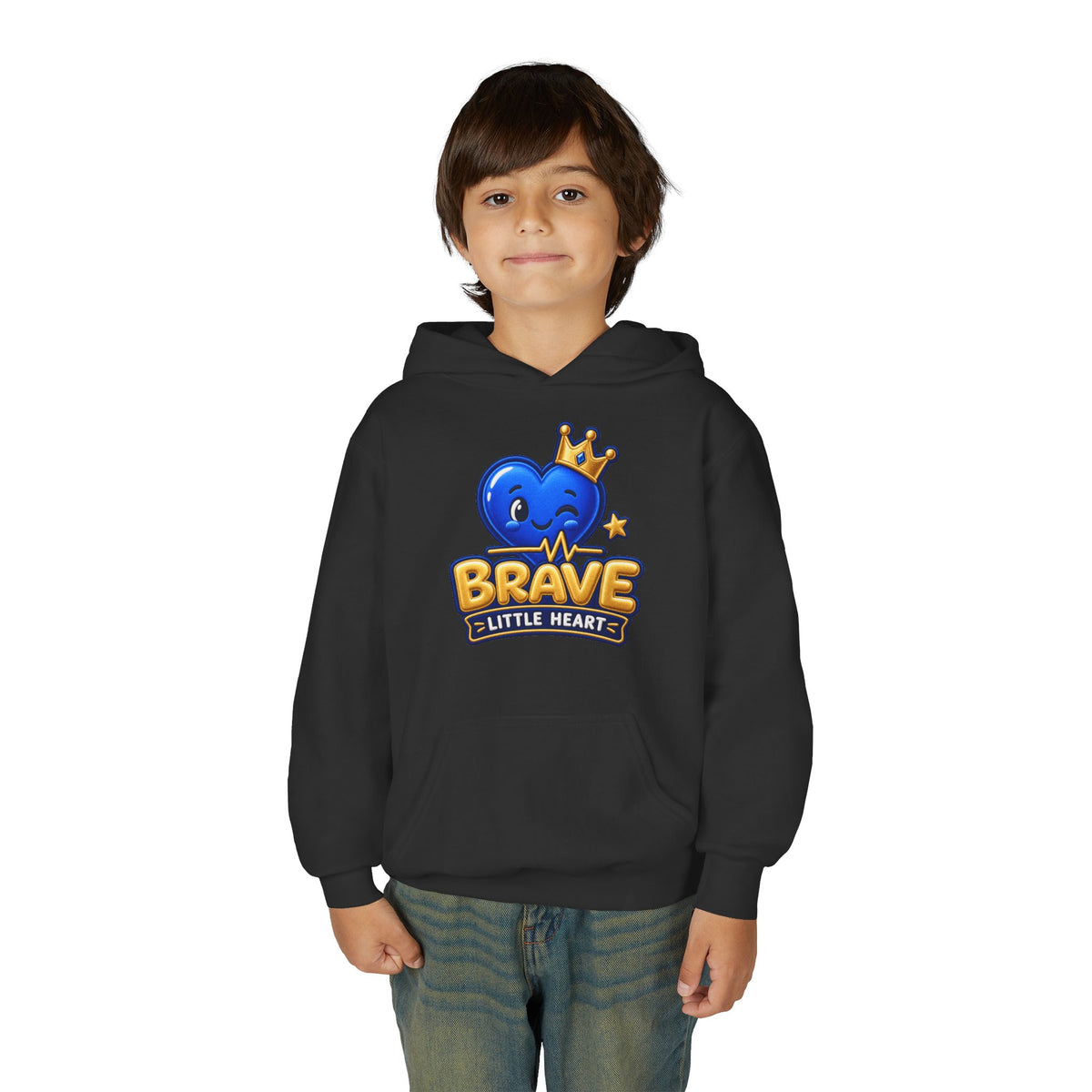 Youth Hoodie - "Brave Little Heart" Cute Blue Whale Crown Design