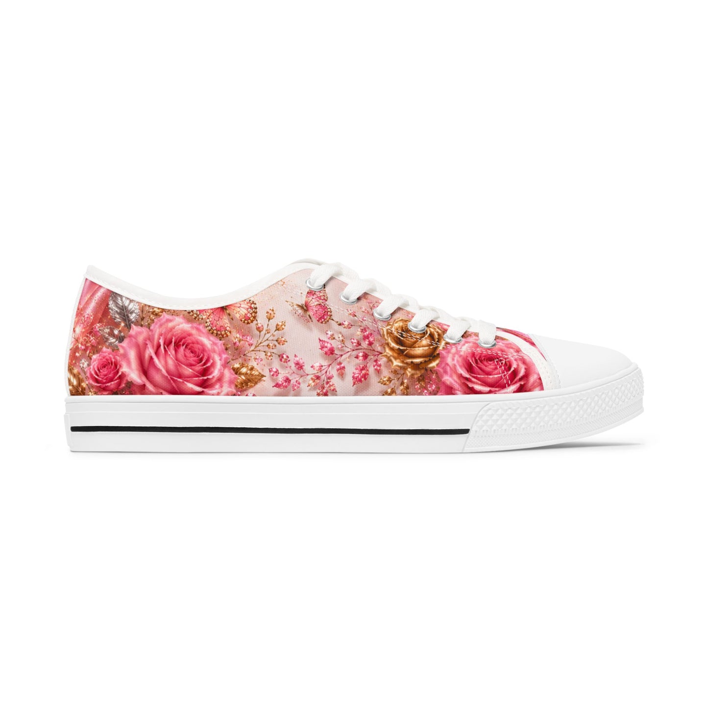 Breast Cancer Awareness Floral Low Top Sneakers — Pink Ribbon Tribute